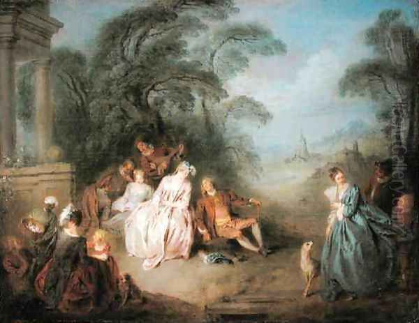 A Gathering in a Park Oil Painting by Jean-Baptiste Joseph Pater