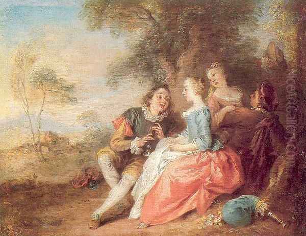 Flute Recital Oil Painting by Jean-Baptiste Joseph Pater