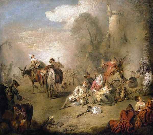 Soldiers and Camp Followers Resting from a March c. 1730 Oil Painting by Jean-Baptiste Joseph Pater