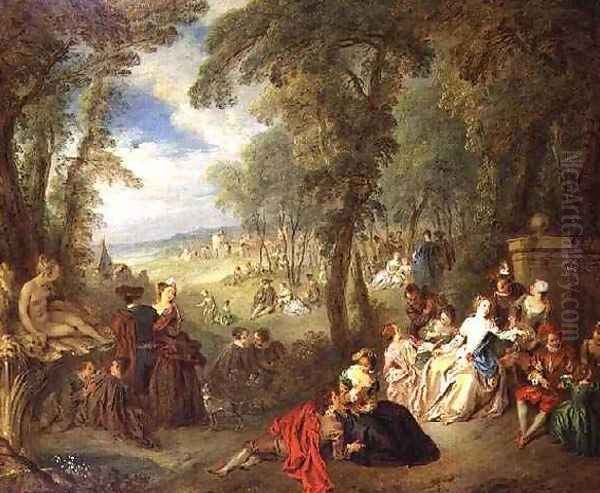 Fete in a Park, 1720s Oil Painting by Jean-Baptiste Joseph Pater