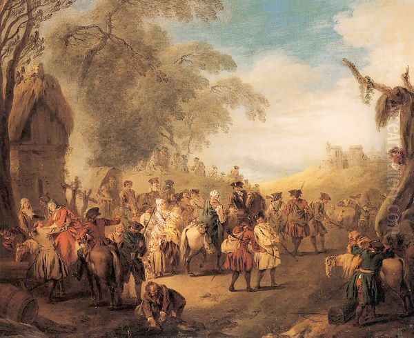 Stopping at an Inn 1728 Oil Painting by Jean-Baptiste Joseph Pater