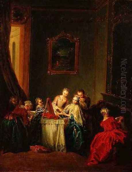 The Toilet Young woman at her Dressing Table Oil Painting by Jean-Baptiste Joseph Pater