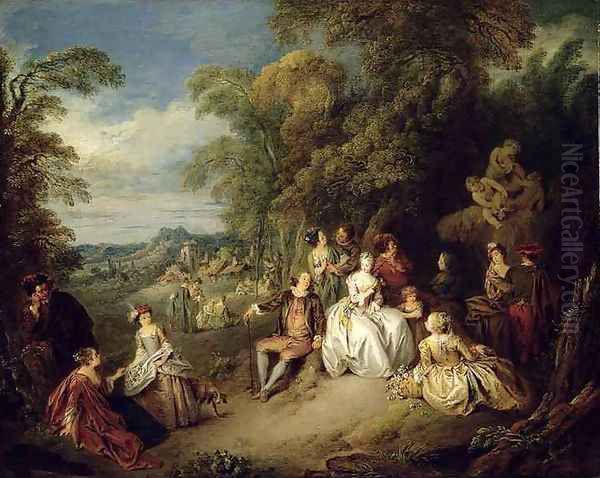 Elegant company in a park Oil Painting by Jean-Baptiste Joseph Pater