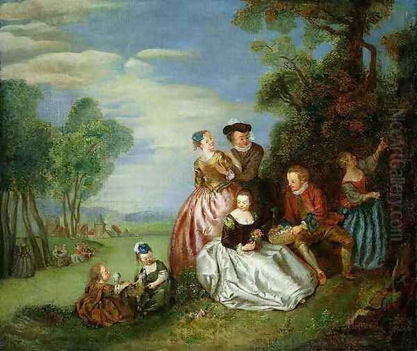 Conversation in a Park Oil Painting by Jean-Baptiste Joseph Pater