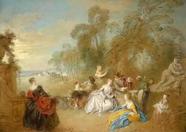 On the Terrace Oil Painting by Jean-Baptiste Joseph Pater