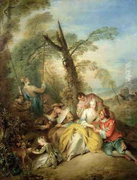 The Swing, 1730s Oil Painting by Jean-Baptiste Joseph Pater