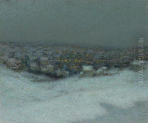 Neige Au Clair De Lune Oil Painting by Henri Eugene Augustin Le Sidaner