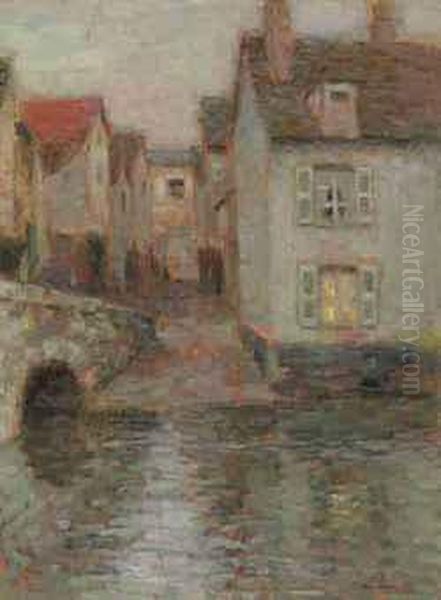 Le Pont, Crepuscule, Chartres Oil Painting by Henri Eugene Augustin Le Sidaner