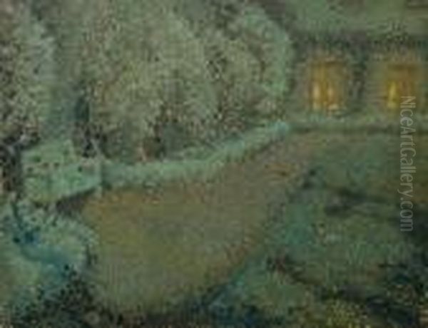 Le Jardin Blanc Au Clair De Lune Oil Painting by Henri Eugene Augustin Le Sidaner