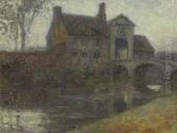 La Porte Du Beguinage. Claire De Lune, Bruges Oil Painting by Henri Eugene Augustin Le Sidaner