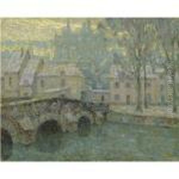 La Neige, Chartres Oil Painting by Henri Eugene Augustin Le Sidaner