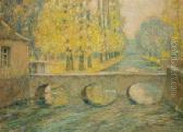 The Bridge In Autumn In Gisors Oil Painting by Henri Eugene Augustin Le Sidaner