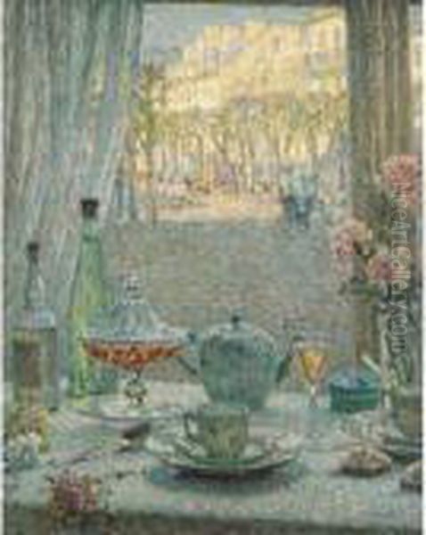 La Table Pres De La Fenetre, Reflets Oil Painting by Henri Eugene Augustin Le Sidaner