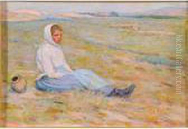  Jeune Bergere Dans Les Dunes De Camiers Oil Painting by Henri Eugene Augustin Le Sidaner