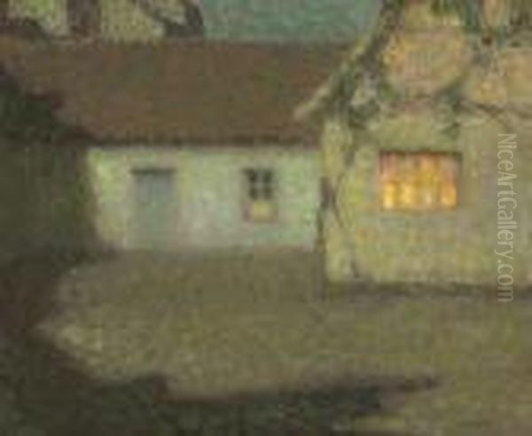 La Cour De La Maison, Clair De Lune Oil Painting by Henri Eugene Augustin Le Sidaner