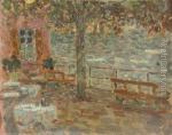 Le Cafe Au Bord Du Lac, Aix-les-bains Oil Painting by Henri Eugene Augustin Le Sidaner