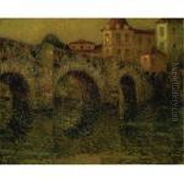 Le Pont Au Crepuscule, Dinan Oil Painting by Henri Eugene Augustin Le Sidaner