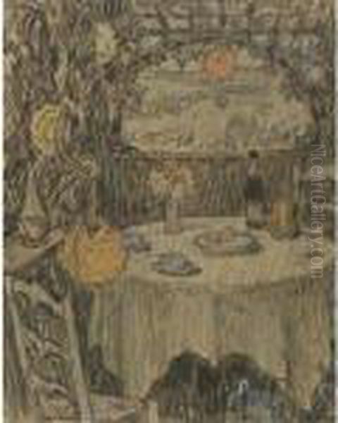 La Table Sous La Tonnelle Oil Painting by Henri Eugene Augustin Le Sidaner