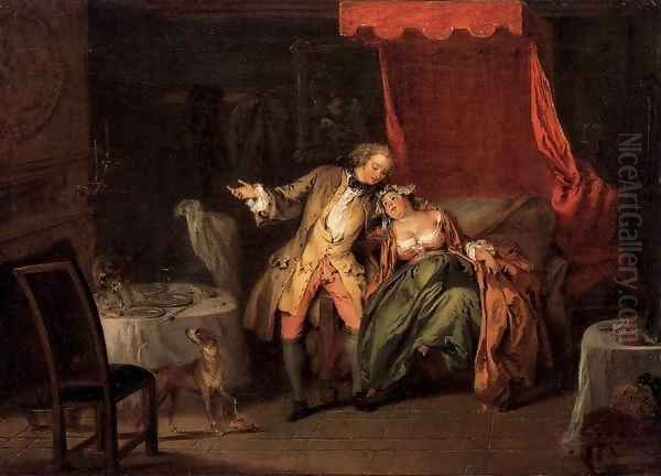 Mme. de Bouvillon Tempts Fate by Asking Ragotin to Search for a Flea Oil Painting by Jean-Baptiste Joseph Pater