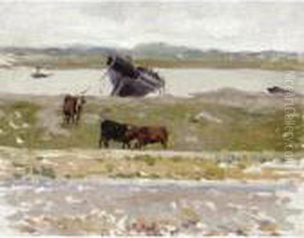 Vaches Pres D'une Braque, Etaples Oil Painting by Henri Eugene Augustin Le Sidaner