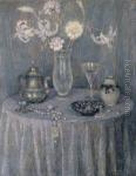 La Table, Harmonie Grise Oil Painting by Henri Eugene Augustin Le Sidaner