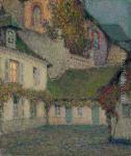 La Maison Sous L'eglise Au Crepuscule Oil Painting by Henri Eugene Augustin Le Sidaner