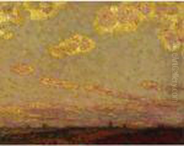 Soleil Couchant A Gerberoy Oil Painting by Henri Eugene Augustin Le Sidaner