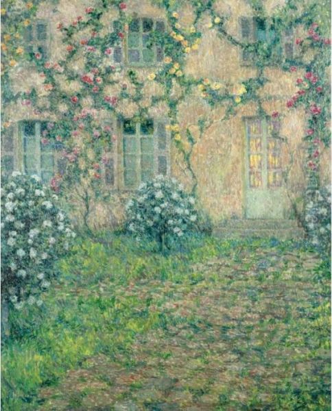 La Maison Aux Roses Oil Painting by Henri Eugene Augustin Le Sidaner