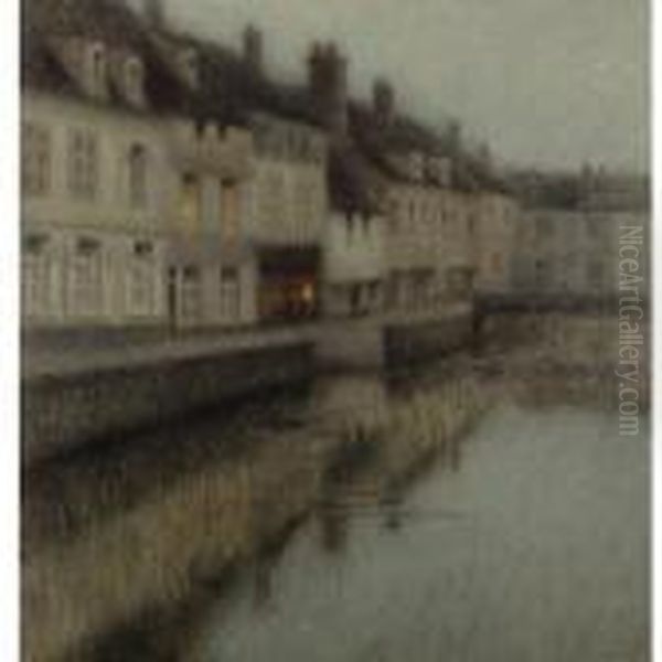 Crepuscule. Maisons Quai Du Rosaire Oil Painting by Henri Eugene Augustin Le Sidaner