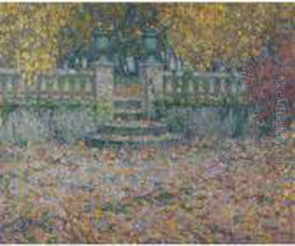 La Terrasse. Automne, Gerberoy Oil Painting by Henri Eugene Augustin Le Sidaner