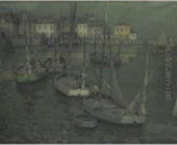 Les Barques De Peche Oil Painting by Henri Eugene Augustin Le Sidaner