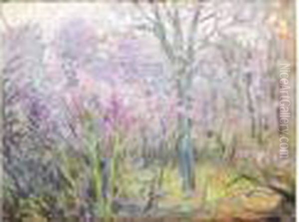 Arbres Fleuris Oil Painting by Henri Eugene Augustin Le Sidaner