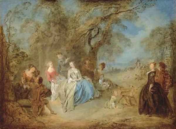 Fete galante Elegant company in a park Oil Painting by Jean-Baptiste Joseph Pater