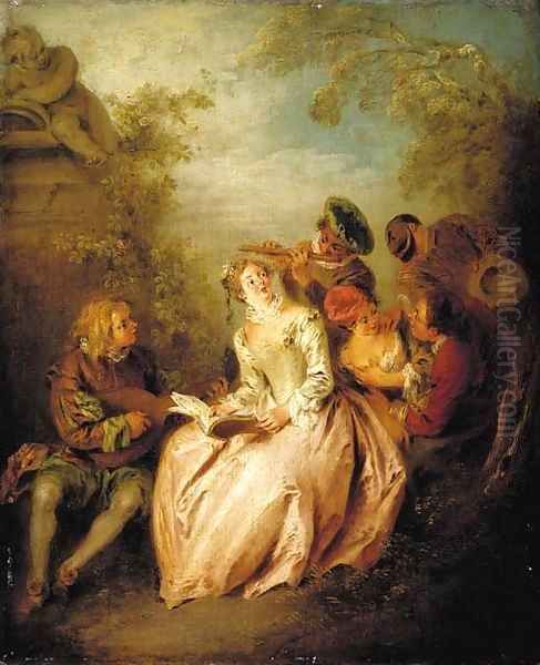 Le concert avec des acteurs de la Comedie italienne Oil Painting by Jean-Baptiste Joseph Pater