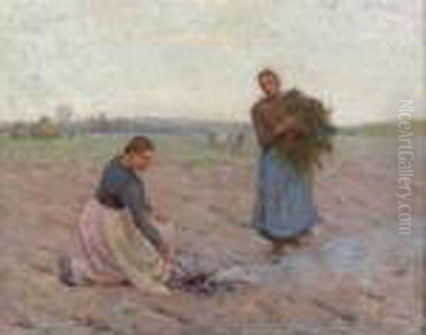 Les Bruleuses D'herbes, Etaples Oil Painting by Henri Eugene Augustin Le Sidaner