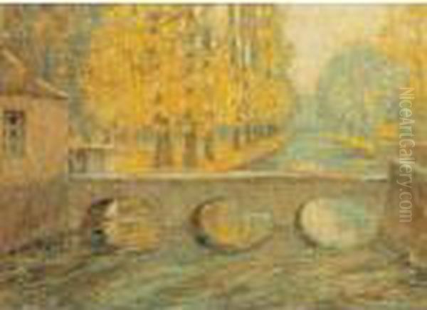 Le Pont. Automne, Gisors Oil Painting by Henri Eugene Augustin Le Sidaner