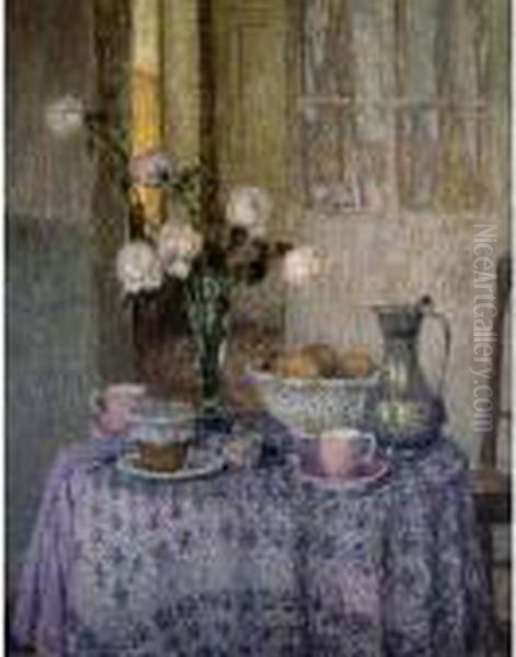 La Table Dans L'interieur Oil Painting by Henri Eugene Augustin Le Sidaner