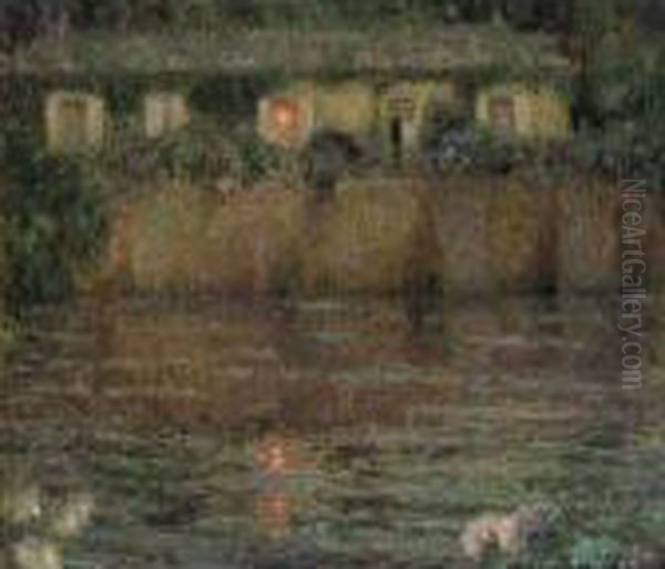 La Maison Au Bord De L'eau, Crepescule Oil Painting by Henri Eugene Augustin Le Sidaner