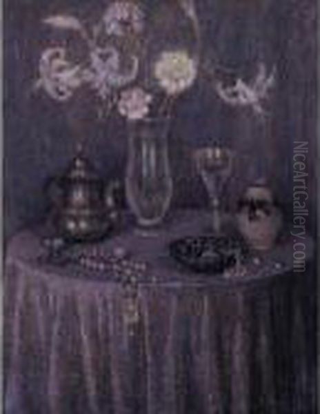 La Table, Harmonie Grise Oil Painting by Henri Eugene Augustin Le Sidaner