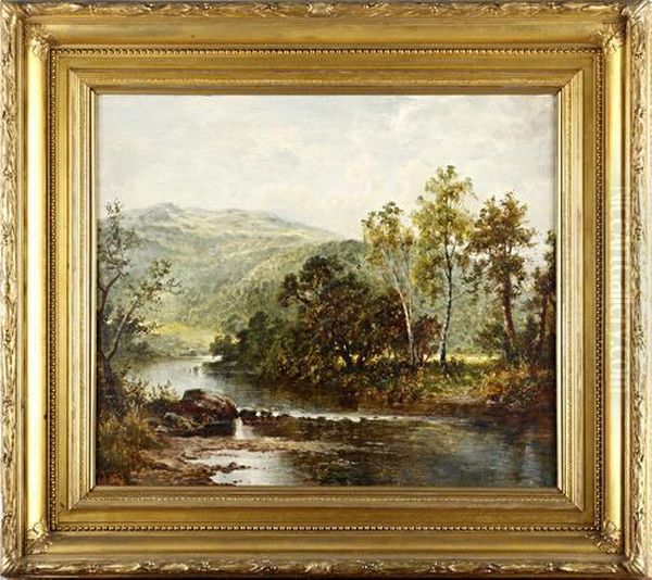 River In Wooded Hills Oil Painting by Benjamin Williams Leader