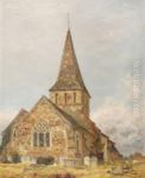 Shere Church, Surrey Oil Painting by Benjamin Williams Leader