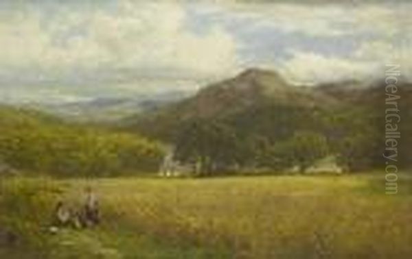 A Welsh Barley Field Near Capel Curig Oil Painting by Benjamin Williams Leader