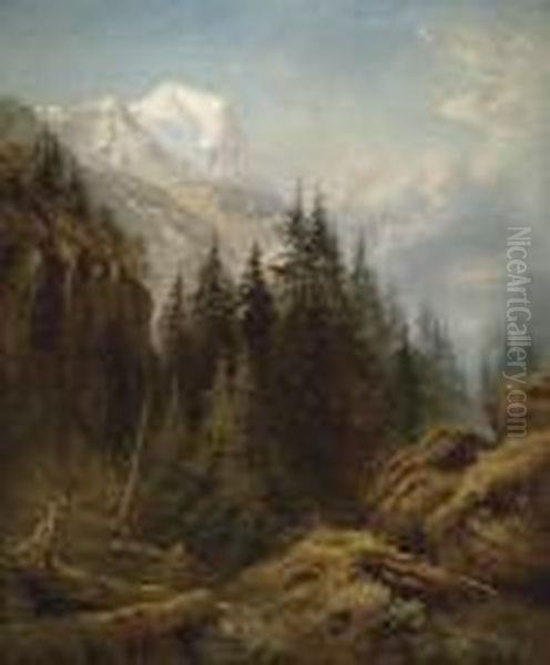 The Wetterhorn From Above Rosenlaui Oil Painting by Benjamin Williams Leader