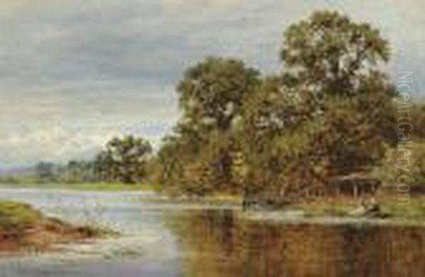 An English River Oil Painting by Benjamin Williams Leader