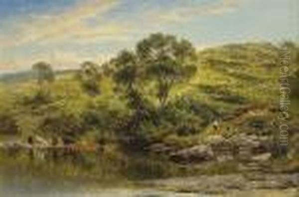 A Quiet Pool On The River Llugwy Oil Painting by Benjamin Williams Leader