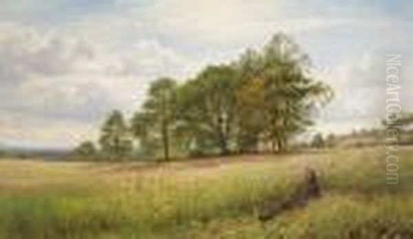 Summertime: Through The Hayfield, Worcestershire Oil Painting by Benjamin Williams Leader