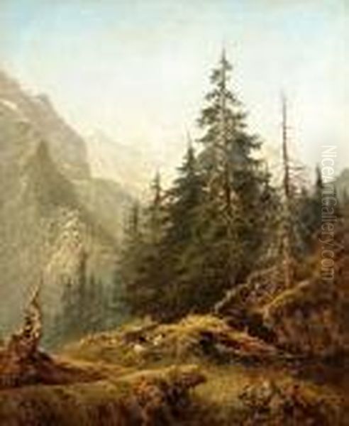 Thewetterhorn From Above Rosenlami Oil Painting by Benjamin Williams Leader