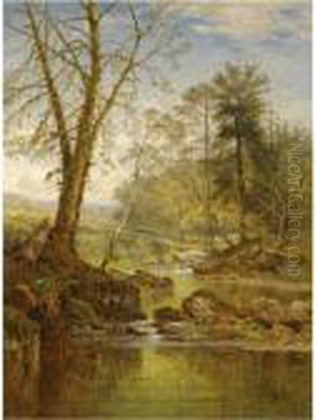 A Sunny Stream - Beardon, Dartmoor Oil Painting by Benjamin Williams Leader