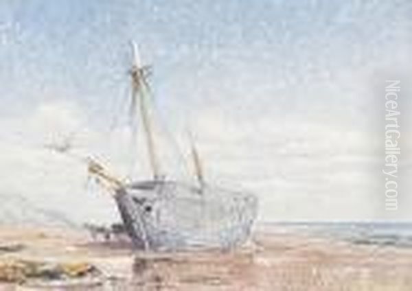 A Boat A Low Tide Oil Painting by Benjamin Williams Leader