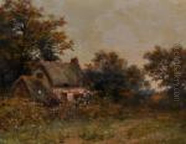 Thatched Cottage At Sunset Oil Painting by Benjamin Williams Leader